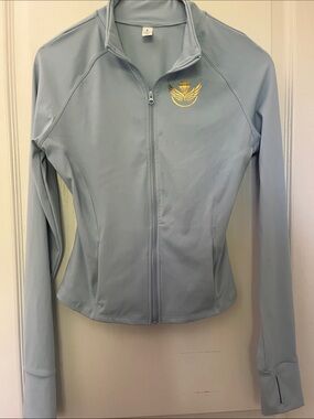 Women's Light Blue Full-Zip Utility Jacket with Gold Emblem